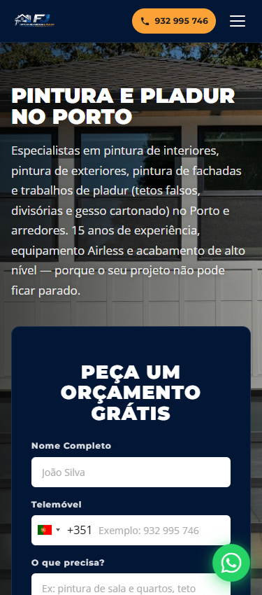 Página inicial no telemóvel