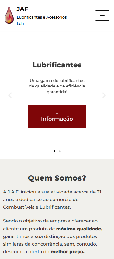 Página inicial no telemóvel