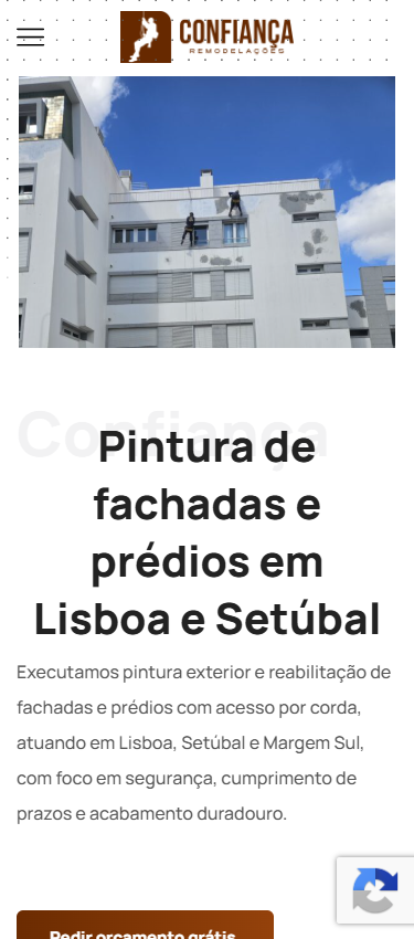 Página inicial no telemóvel