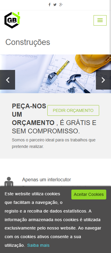 Página inicial no telemóvel