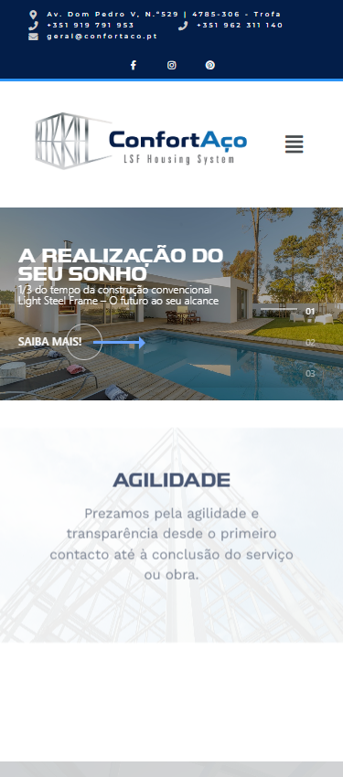 Página inicial no telemóvel