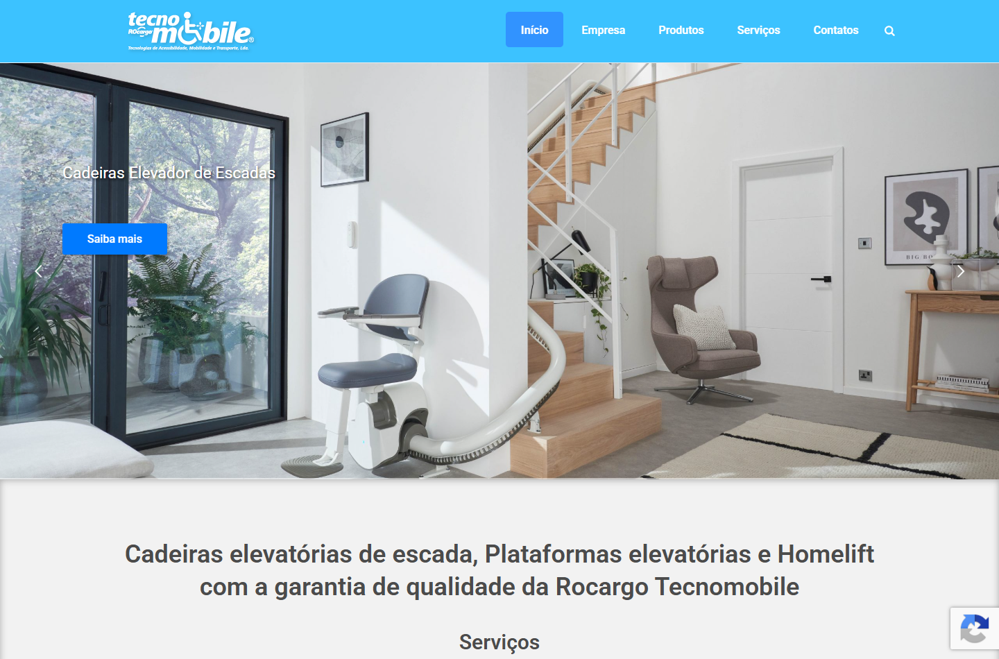 Página inicial no computador